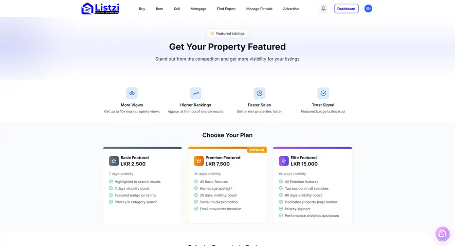 Listzi - Featured Listing Plans